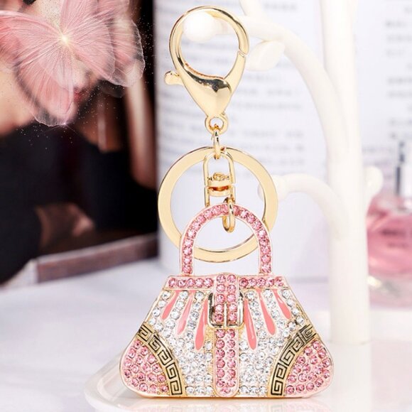 Pink Bag Keychain Rhinestone Bag Charm - Picture 7 of 11